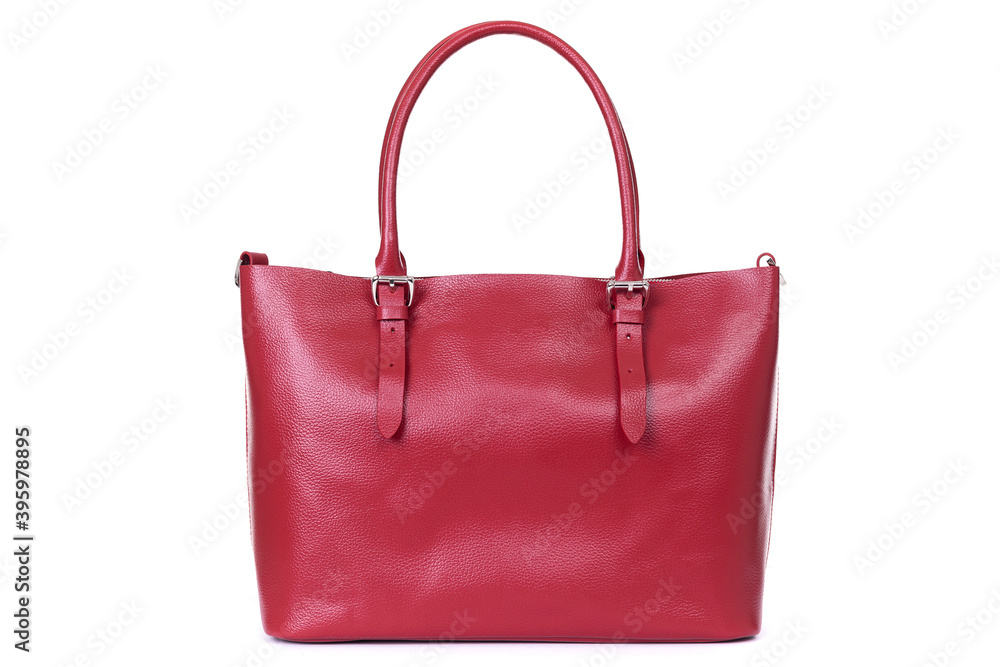 red stylish ladies leather bag on a white background red stylish ladies leather bag on a white background