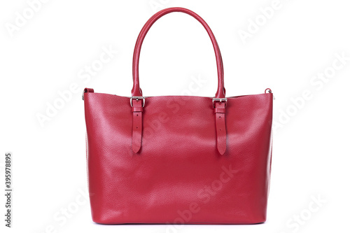 red stylish ladies leather bag on a white background