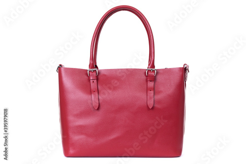 red stylish ladies leather bag on a white background