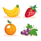 banana strawberry orange and grapes fruits design, healthy organic food theme Vector illustration