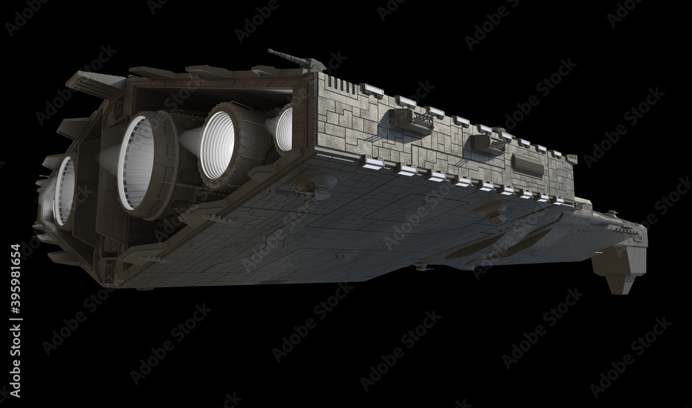 Light Spaceship Battle Cruiser - Right Side Rear View, 3d digitally rendered science fiction illustration Light Spaceship Battle Cruiser - Right Side Rear View, 3d digitally rendered science fiction illustration