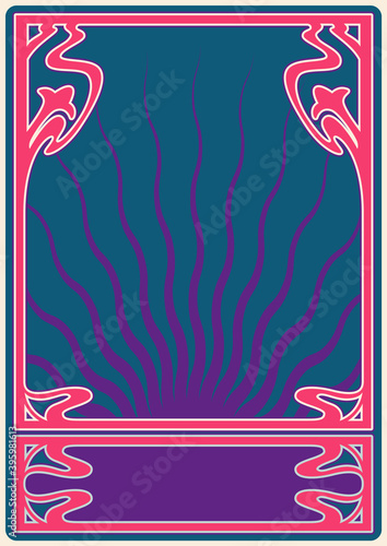 Art Nouveau Frame Psychedelic Color Background, Retro Style Border