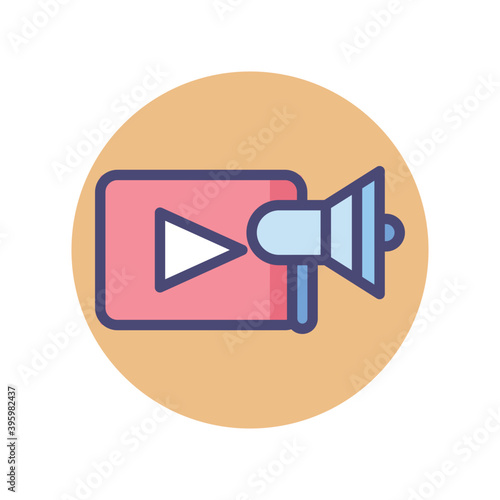 Video marketing icon in flat style. Video ads, online marketing sign.