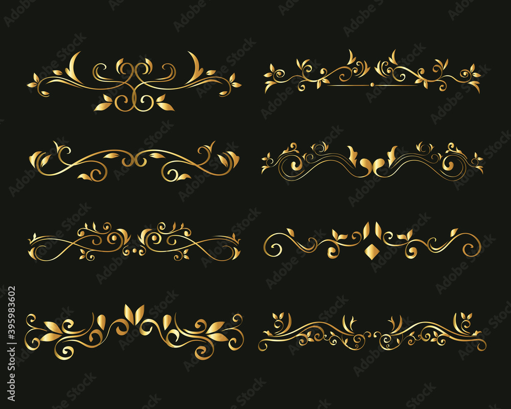 gold ornament icon set on green background design of Decorative element theme Vector illustration gold ornament icon set on green background design of Decorative element theme Vector illustration