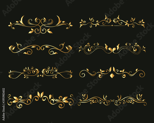 gold ornament icon set on green background design of Decorative element theme Vector illustration