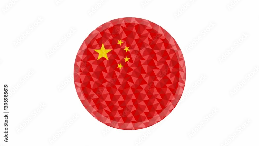Round badge or button China low poly flag with lightening on the edge animated video Round badge or button China low poly flag with lightening on the edge animated video