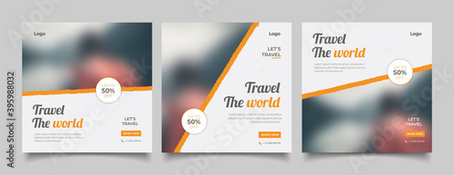 Travel the world social media post banner templates.
