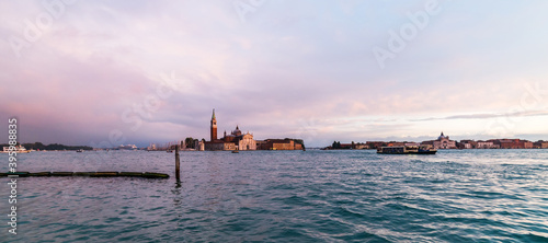 Fototapeta Naklejka Na Ścianę i Meble -  Beautiful Venice sunset view with city lights. Venice, Italy.