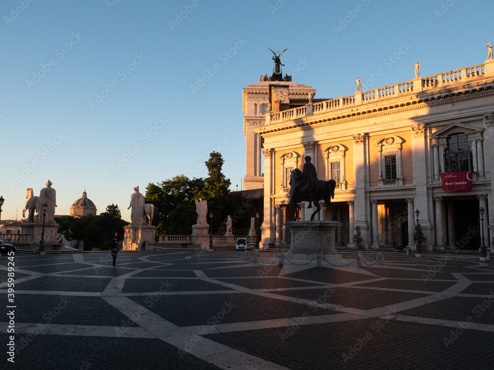 Fototapeta premium Roma. Il campidoglio con la statua equestre dell'imperatore Marco Aurelio.