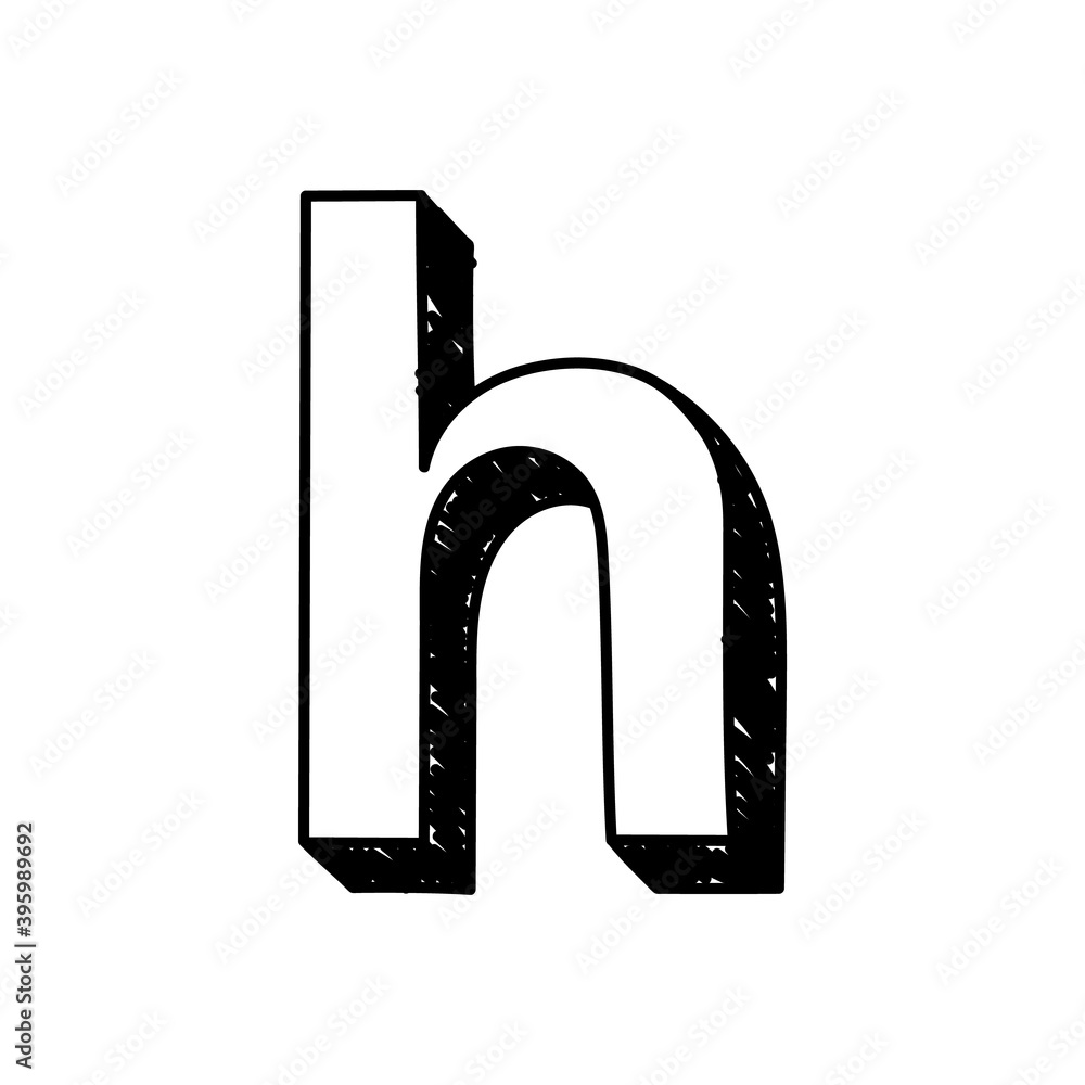 H letter hand-drawn symbol. Vector illustration of a small English ...