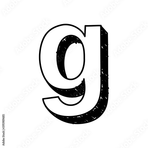 G letter hand-drawn symbol. Vector illustration of a small English letter g. Hand-drawn black and white Roman alphabet letter g typographic symbol. Can be used as a logo, icon