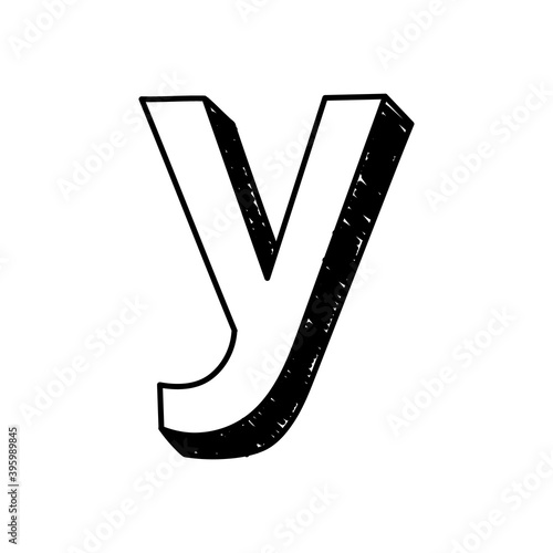 Y letter hand-drawn symbol. Vector illustration of a small English letter y. Hand-drawn black and white Roman alphabet letter y typographic symbol. Can be used as a logo, icon
