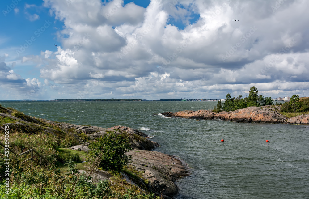 View to Baltic Sea from the coast of the Kustaanmiekka, southernmost island of the sea fortress Suomenlinna, Helsinki, Finland