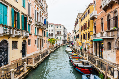 Venice canal and traditional colorful Venetian houses view. Classical Venice skyline. Venice  Italy.