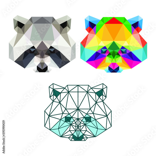 raccoon head low poly geometric polygonal triangle logo icon symbol design template