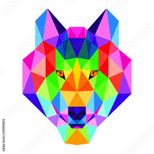 wolf animal head low poly geometric polygonal triangle logo icon symbol design template