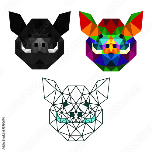boar animal head low poly geometric polygonal triangle logo icon symbol design template