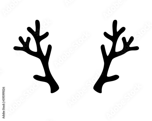 Deer antlers - vector black silhouette - template for logo or pictogram. Reindeer antlers for a Christmas costume, hoop or holiday mask.