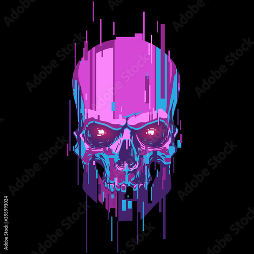 Neon color cyber skull illustration