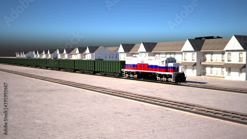 Freight Train With Cargo Containers. Logystic Concept. 3D Animation photo