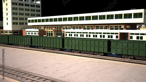 Freight Train With Cargo Containers. Logystic Concept. 3D Animation photo