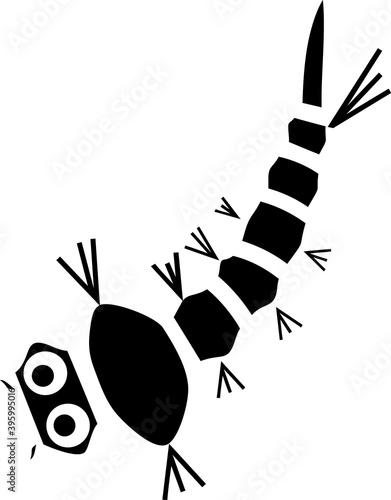 Black silhouette of Larva of mosquito in flat style
