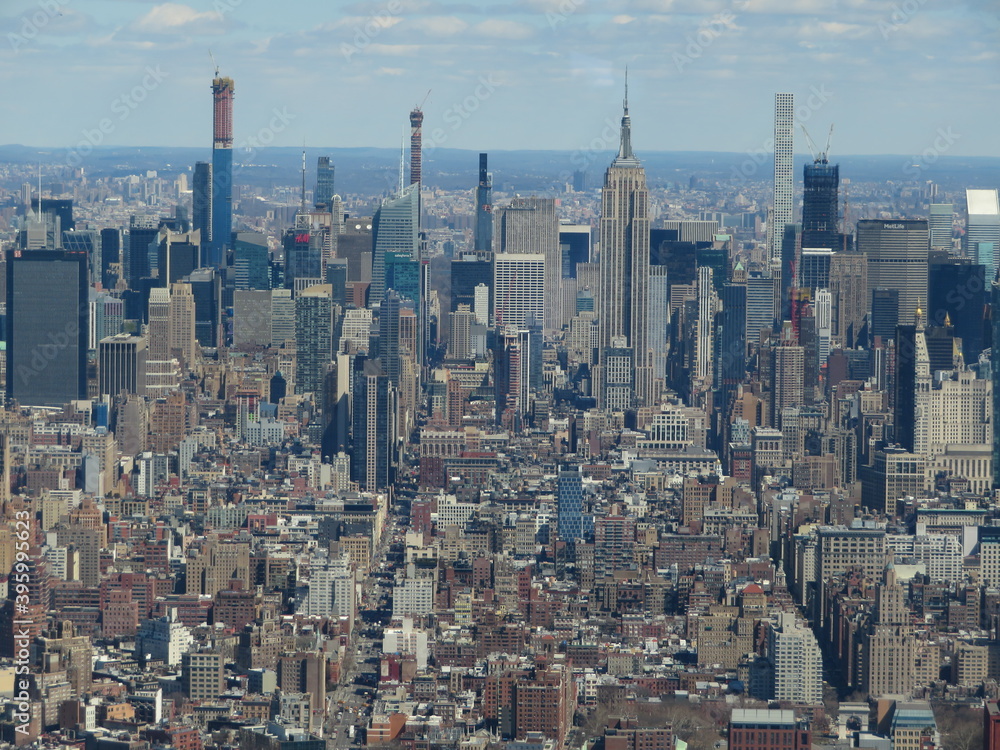 Fototapeta premium Aerial view of building in new york city from one world trade building.