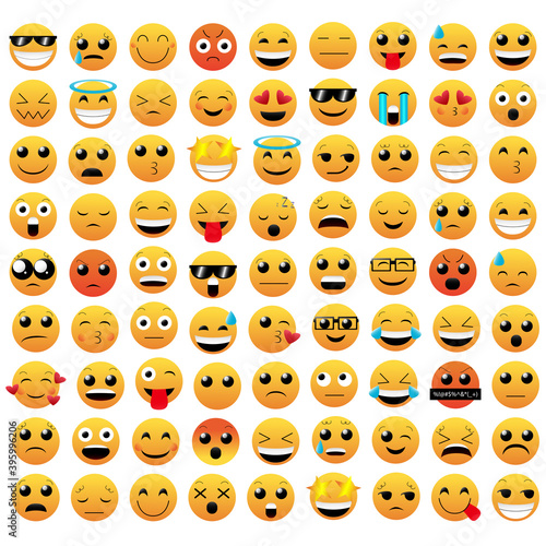 Fototapeta Naklejka Na Ścianę i Meble -  Set of emoticon vector isolated on white background. Emoji vector. Smile icon collection. Emoticon icon web.