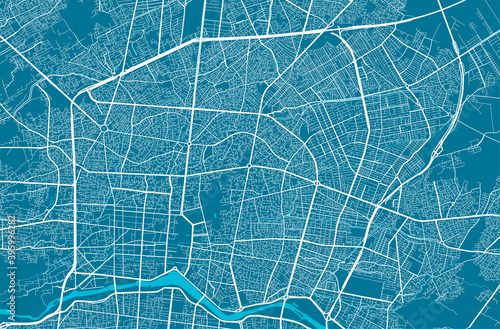 Detailed map of Isfahan city, linear print map. Cityscape panorama.