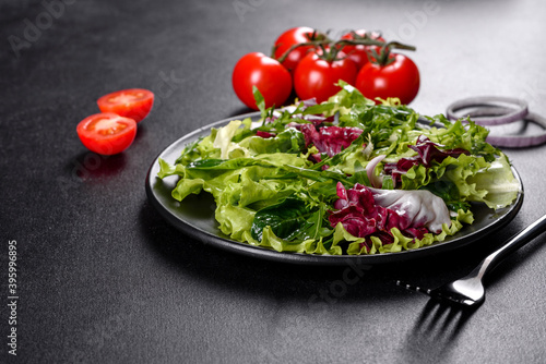 Fresh delicious vegitarian salad of chopped vegetables on a plate