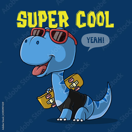Dinosaur carrying a skateboard. t-shirt design.