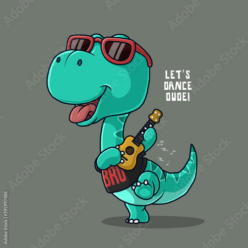 Cool dinosaur playing guitar. t-shirt design.