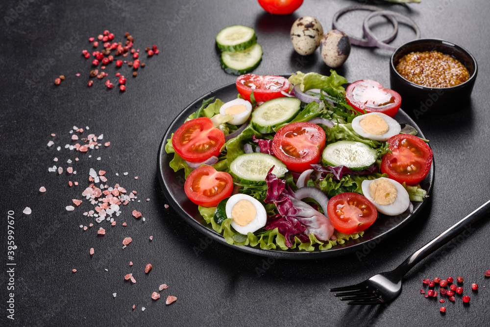 Fresh delicious vegitarian salad of chopped vegetables on a plate