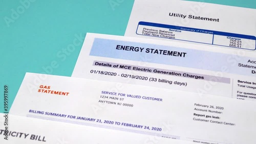 Communal payments. Pie charts gas and electric supply record in the utility bill. Close-up