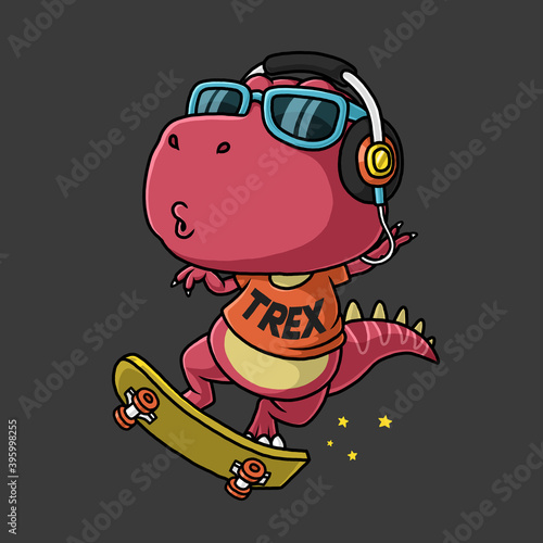 Cool dinosaur playing skateboard. t-shirt design.