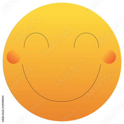 Smiling emoticon with happy eyes and rosy cheeks isolated on white background