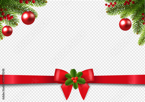 Christmas Postcard With Poinsettia Border With Holly Berry Transparent Background With Gradient Mesh, Vector Illustration