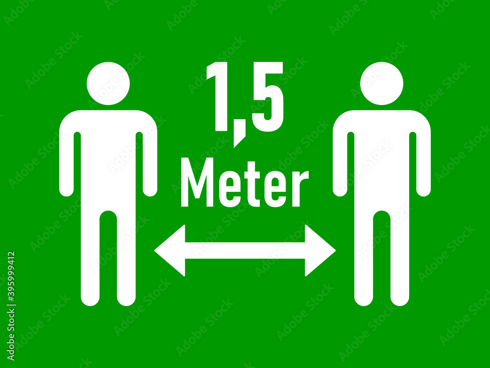 Keep Your Distance 1,5 Meter (1,5 Metres in German) Social Distancing Warning Symbol. Vector Image. Keep Your Distance 1,5 Meter (1,5 Metres in German) Social Distancing Warning Symbol. Vector Image.