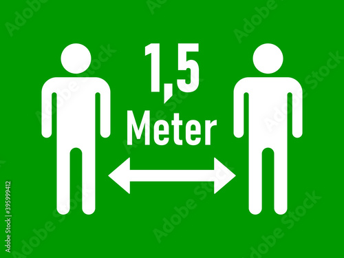 Keep Your Distance 1,5 Meter (1,5 Metres in German) Social Distancing Warning Symbol. Vector Image.