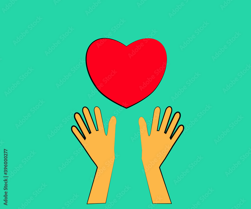 Hands up and heart on the background. Symbol. Vector illustration. Hands up and heart on the background. Symbol. Vector illustration.