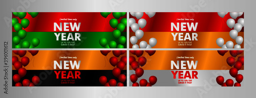 new year sale up to 70% event text label on black background vector design illustration.