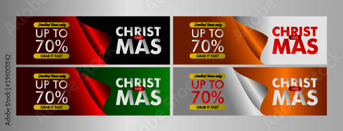 christmas sale up to 70% event text label on black background vector design illustration.