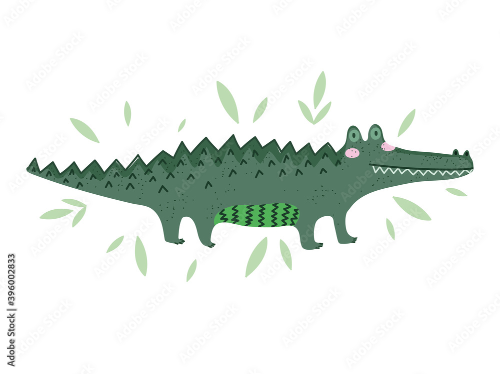 Naklejka premium crocodile animal safari cartoon with leaves