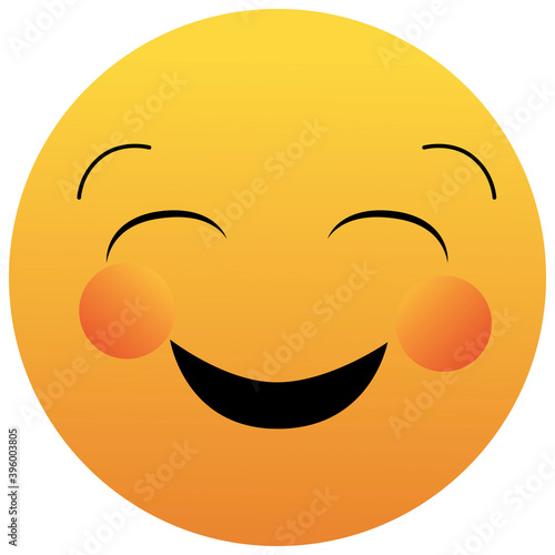 Smiling emoticon with happy eyes and rosy cheeks isolated on white background