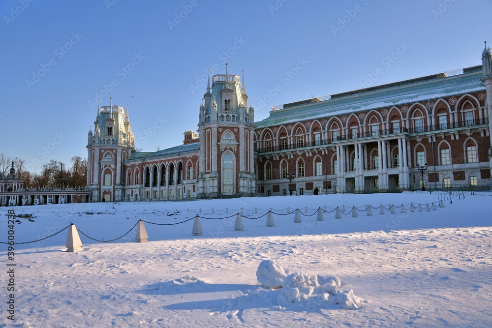 View of the Grand Palace in Tsaritsyno park in Moscow. Popular landmark.