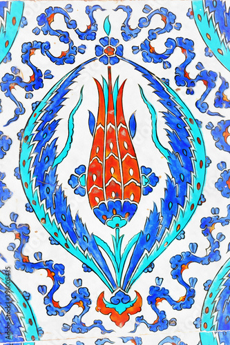 Photography Beautiful oriental ceramic tiles close up view colorful painting looks like picture, Mosque of Rustem Pasha, Istanbul, Turkey