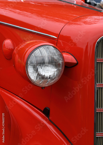 Front of an antique red firetruck