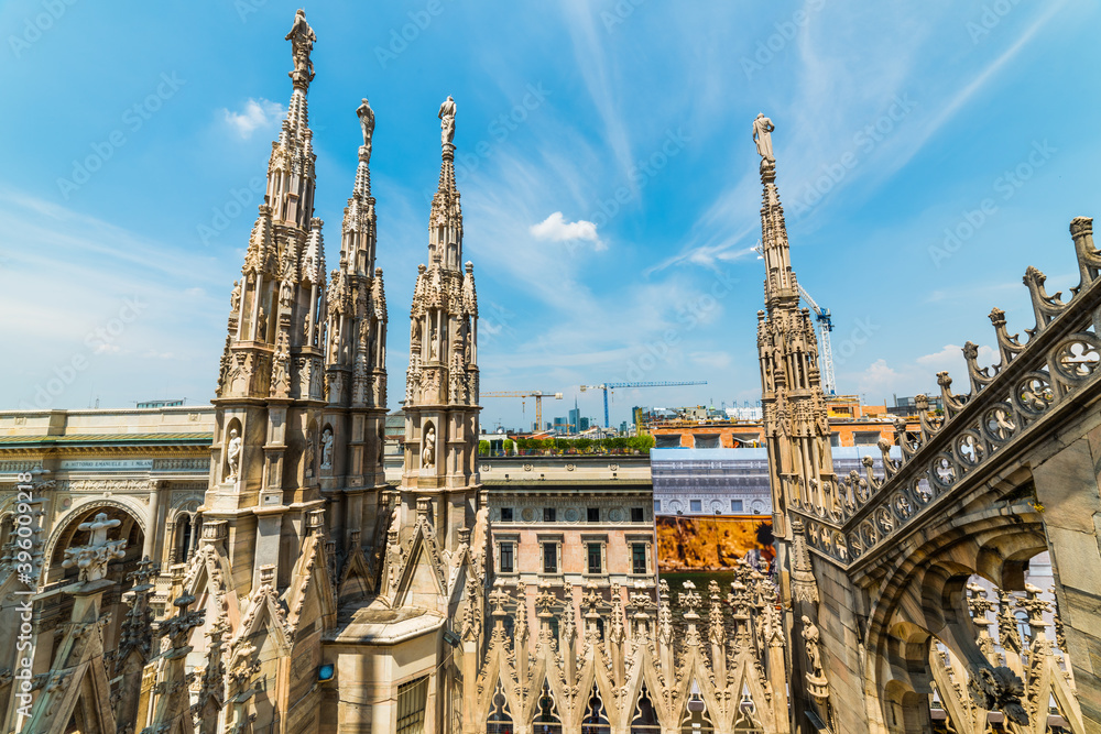 The rooftop terrace of Duomo di Milano Cathedral. Milano, Italy.