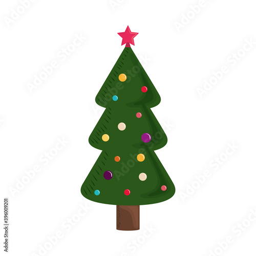 christmas tree with red star and balls decoration and celebration