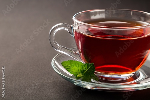 Hot drink with mint leaves